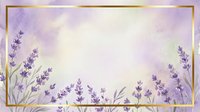 Lavender flowers frame with watercolor purple background and golden border for wedding invitations, greeting cards and romantic designs.