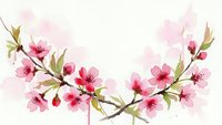 Delicate pink cherry blossom branches with soft petals and green leaves on transparent background for spring designs and decorative projects.