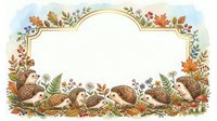 Autumn woodland frame with hedgehogs, acorns and fall foliage border. Seasonal nature design for greeting cards, invitations and decorative projects.