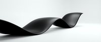 Elegant black curved ribbon flowing in smooth waves against white background creating dynamic abstract composition for modern design projects.