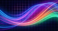 Abstract colorful neon light waves flowing on dark background. Digital energy streams in rainbow colors for modern technology and futuristic design projects.