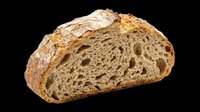 Artisan sourdough bread slice with rustic crust isolated on transparent background. Ready for bakery designs, food packaging, menus, t-shirts, stickers, and print-on-demand products.