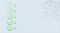 Green circular progress indicators showing percentage completion from 10% to 100% with icons for business analytics and data visualization dashboards.