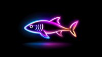 Glowing neon fish silhouette in vibrant pink and blue colors on black background, isolated design element for nightlife and entertainment concepts.