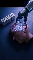 Robotic hand pouring glowing neural network into human head silhouette with mind text blocks, representing artificial intelligence transfer, machine learning, and cognitive technology innovation.