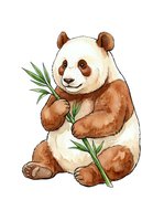 Cute panda bear holding bamboo leaves, isolated on white background. Watercolor illustration suitable for children's designs, nursery decor, apparel and stickers.