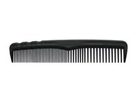 Isolated black plastic hair comb with fine teeth on white background, ready for design use on product packaging, beauty websites, and salon promotional materials.