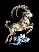 Capricorn zodiac symbol featuring a mythical goat-fish hybrid with curved horns, leaping above decorative clouds. Isolated on transparent background, ready for t-shirts, stickers, sublimation, print-on-demand designs and clipart.