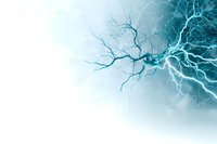 Dramatic lightning bolt branches across turquoise sky with intricate electrical patterns creating atmospheric storm background effect for weather concepts.