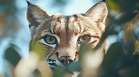 Close up portrait of wild lynx face with piercing blue eyes and distinctive facial markings against blurred natural background, dramatic wildlife photography.