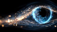 Glowing cosmic eye shape with sparkling particles and light trails against dark background creates mystical celestial atmosphere for spiritual and fantasy designs.