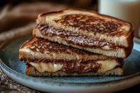 Golden grilled cheese sandwich with melted cheese on toasted bread served on rustic plate. Comfort food for breakfast, lunch or dinner menu design.