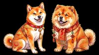 Shiba Inu dogs wearing red and gold traditional Asian clothing and accessories, isolated on transparent background, ready for t-shirt design, clipart, stickers, and print-on-demand products.