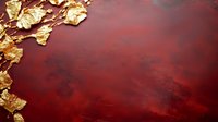 Luxurious dark red textured background with scattered gold leaf flakes in corner, creating elegant contrast for luxury design projects and festive decorations.