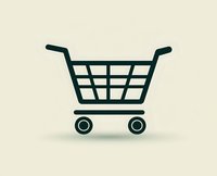Minimalist shopping cart icon on beige background, representing e-commerce, retail, and online shopping concepts.