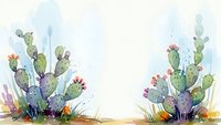 Watercolor cactus plants with pink flowers creating decorative border frame on white background for botanical design projects and natural artwork.
