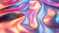 Vibrant holographic waves in pink, blue and orange create dynamic flowing pattern with metallic iridescent effect, suitable for modern abstract backgrounds and design projects.