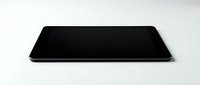 Modern black tablet computer with blank screen isolated on white background for digital technology and mobile device presentations.