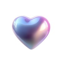 Iridescent heart shape with holographic gradient effect from blue to purple and pink on white isolated background, suitable for romantic designs and valentines.