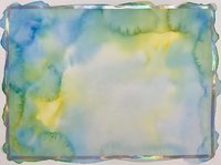 Watercolor wash background with soft blue, green, and yellow blending into cream center, featuring organic deckled edges for artistic design projects and creative layouts.