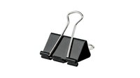 Black binder clip with metal handle isolated on white background, ready for office and stationery design projects.
