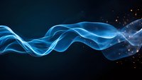 Glowing blue ethereal waves flow across dark background with sparkling golden particles, creating magical atmospheric effect for luxury design projects.