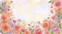 Floral frame with roses, peonies, and hearts on isolated white background, ready for wedding invitations, greeting cards, and design projects.