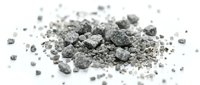 Pile of gray concrete dust and crushed stone particles scattered on white background for construction, demolition, and industrial material concepts.
