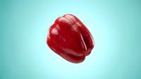 Fresh red bell pepper isolated on light blue background, suitable for food packaging, culinary websites, restaurant menus, and healthy eating promotional materials.
