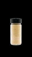 Glass spice jar filled with ground garlic powder, isolated on transparent background, ready for food, packaging, recipe, and product design use.
