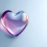 Translucent pink glass heart shape on soft blue background with gentle shadows and highlights creates romantic mood for valentines and love concepts.