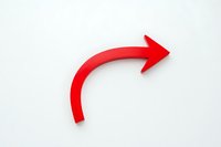 Red curved arrow pointing right on white background, isolated design element for business presentations and infographic layouts.