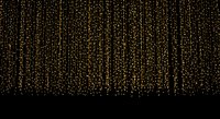 Glowing golden fairy lights hanging vertically on dark black background, creating festive curtain effect for holiday, party, or event decoration.