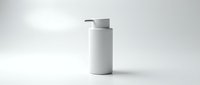 White cylindrical pump dispenser bottle on neutral background, suitable for skincare, cosmetics, cleaning products, and personal care branding mockups.