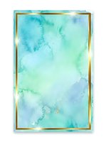 Turquoise watercolor wash with gold foil border frame, isolated on white background. Suitable for invitations, greeting cards, social media graphics, and design templates.
