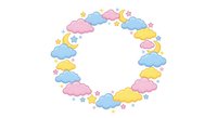 Colorful pastel clouds wreath with stars on white background, isolated design element for baby shower invitations, nursery decor and children projects.
