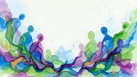 Abstract watercolor splash with flowing organic shapes in vibrant blue, green, purple hues on white background for creative design projects.