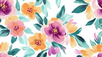 Seamless floral pattern with vibrant pink, orange, and yellow flowers with teal leaves on white background, tiles continuously for textile and design use.