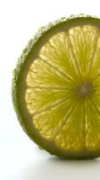 Sliced lime with translucent flesh and textured skin isolated on white background, suitable for food and beverage design projects.