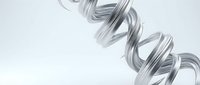 Metallic silver spiral ribbon flowing gracefully through white space creating elegant curved motion for luxury design projects.
