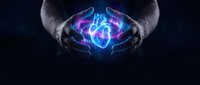 Hands cupping glowing blue and purple energy orb with electric lightning effects on dark background for spiritual and mystical design concepts.