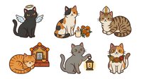 Cute cats with angelic and decorative elements isolated on white background, ready for design use on apparel, stickers, clipart collections and creative projects.