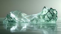 Floating iceberg with translucent green tones reflecting in calm arctic waters, creating dramatic shadows and highlights in ethereal winter landscape.