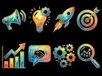 Colorful business and startup icons set isolated on transparent background, ready for t-shirt design, clipart, stickers, print-on-demand products and sublimation projects.