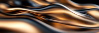 Luxurious copper and black metallic waves create elegant flowing abstract background with smooth glossy texture and dynamic movement. Panoramic format.