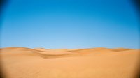 Vast golden sand dunes stretch across arid landscape under clear blue sky, depicting desert environment suitable for travel, nature, and environmental design projects.