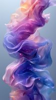 Flowing abstract waves in purple, pink and blue colors with glowing particles and translucent fabric-like textures creating ethereal cosmic atmosphere.
