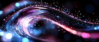 Abstract cosmic wave with glowing particles in blue and pink colors against dark background, creating futuristic digital art effect.