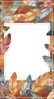 Watercolor feather frame with warm autumn tones and white space for text, perfect for invitations, greeting cards, posters, and social media designs.
