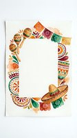 Colorful Mexican cultural frame with sombrero, maracas, papel picado and traditional ornaments creating decorative border for celebration designs.